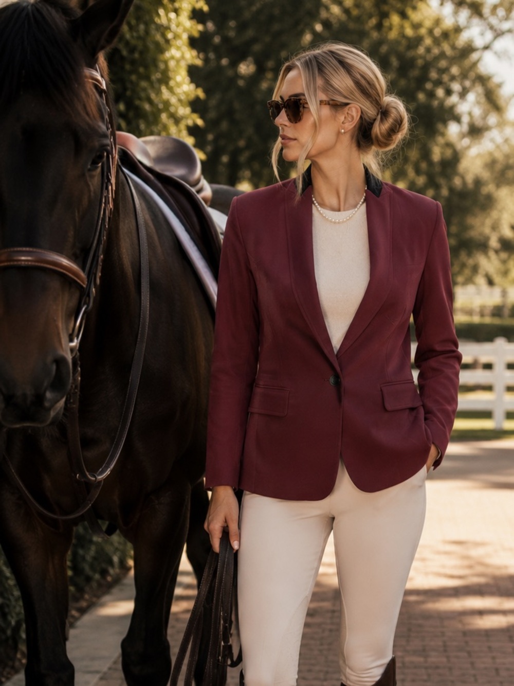 RAG & BONE Equestrian Quiet Luxury Minimalist Wine and Black Collarless Blazer 8